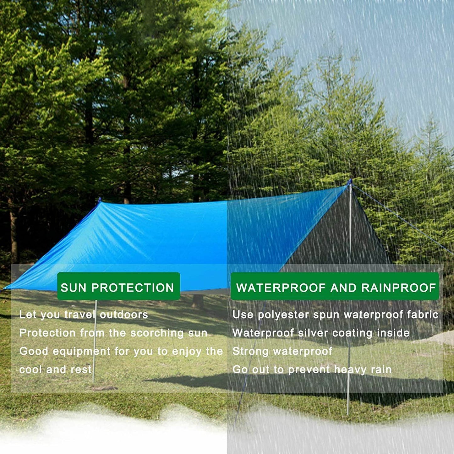 3*3M Hammock Waterproof Rain Fly Tent Portable Sun Shelter UV Protection 750 g