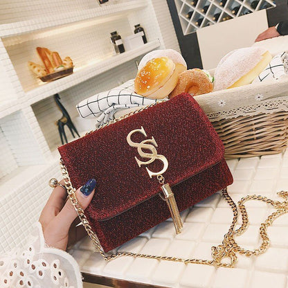 Flap Crossbody Bag Tassel Chain Party Handbag Purse Messenger Pouch Polyester