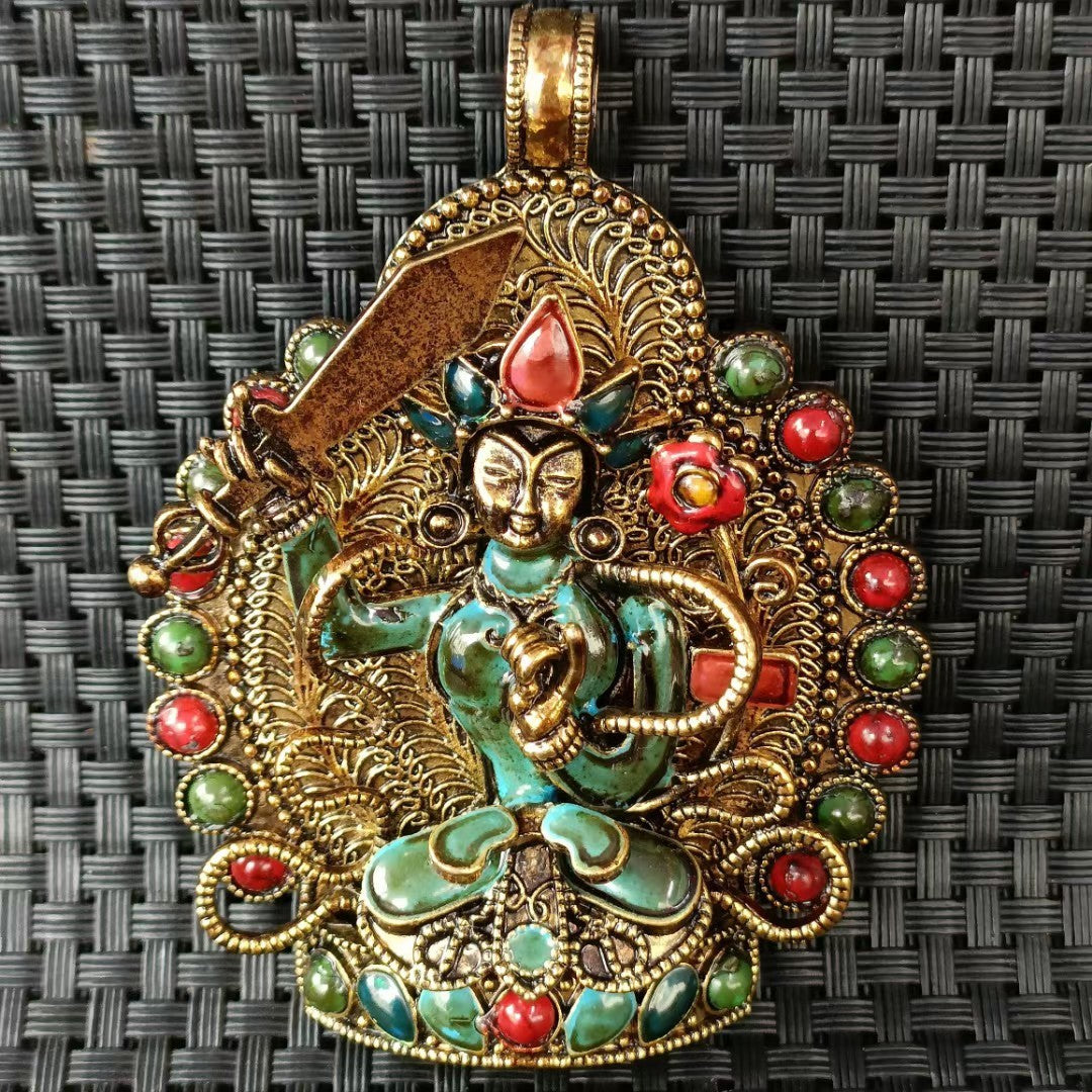 Manjushri Pendant | Tibetan Buddhist Wisdom Sword | Filigree Enamel Jewelry