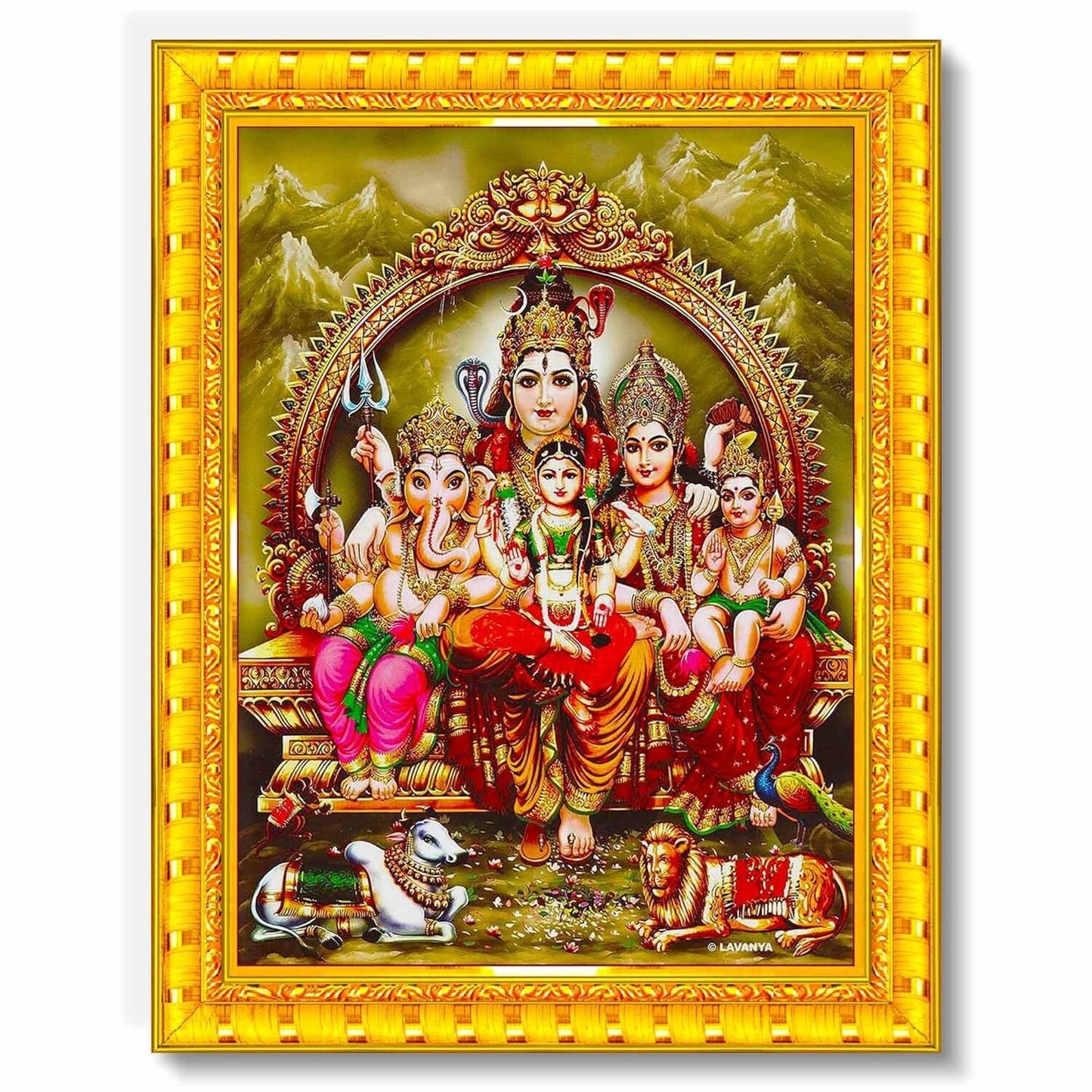 Lord Shiv Parivar Family HD Printed Religious Picture With Wooden Frame