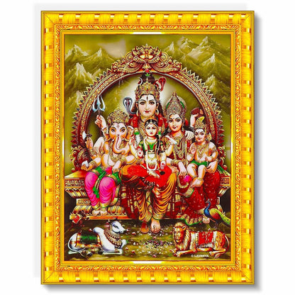 Lord Shiv Parivar Family HD Printed Religious Picture With Wooden Frame