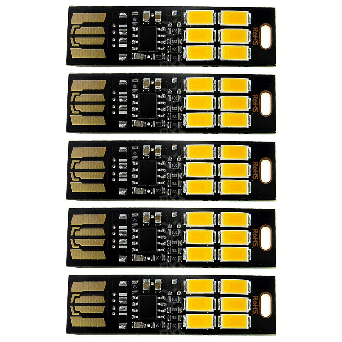 5x 6-LED USB Portable Keychain Lamp W/ Touch Dimming 1W 3200K Warm Light Kit