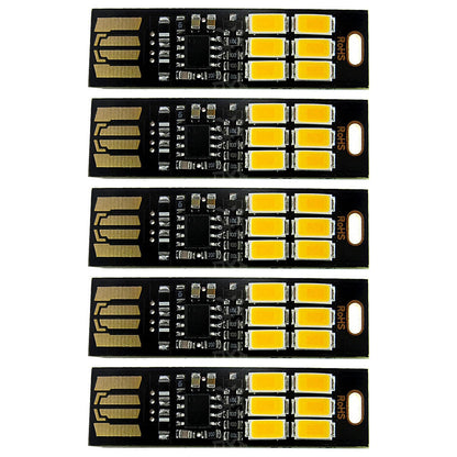 5x 6-LED USB Portable Keychain Lamp W/ Touch Dimming 1W 3200K Warm Light Kit