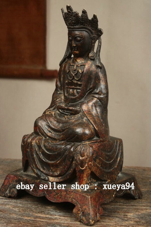 9.4" China Dynasty Bronze Gilt Sit Shakyamuni Sakyamuni Amitabha Buddha Statue