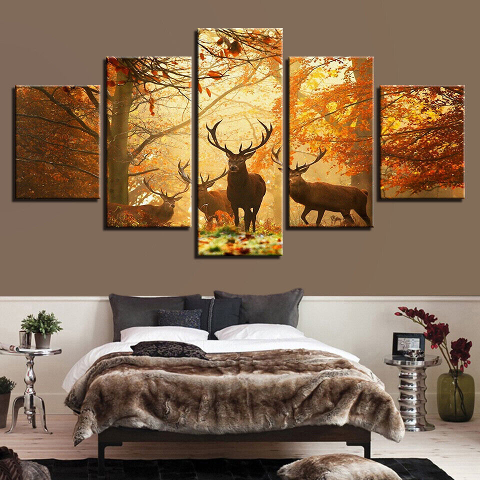 HD 5 collage red maple forest elk decorative painting oil painting