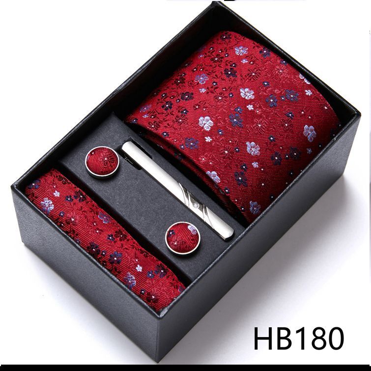 Men Neckties 5Pcs Business Ties Hanky Cufflink Set Clips Corbatas Gift Box 7.5cm
