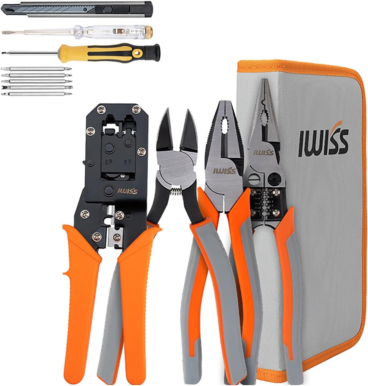 IWISS Electrician Tool Set Adapts to 6-pin 8-pin Rj45 Jacks for Home Maintenance