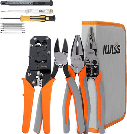 IWISS Electrician Tool Set Adapts to 6-pin 8-pin Rj45 Jacks for Home Maintenance