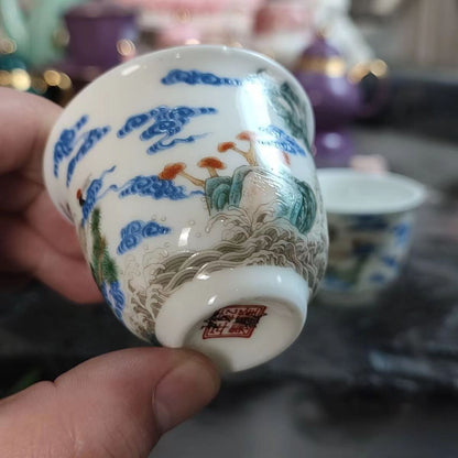 chinese jingdezhen porcelain enamel color tea cup ：crane