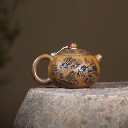 Xishi Pot Real Yixing Zisha Duan Clay Hand Carved Master Pot 9 Infuser Holes New