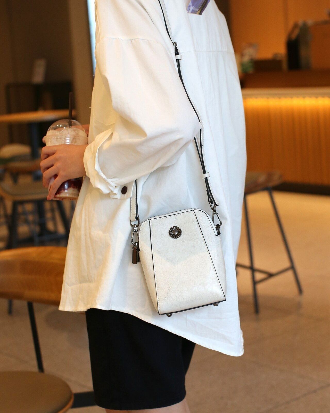 Split Leather Phone Bag Single Shoulder Messenger Cowhide Crossbody 16*18*9 CM