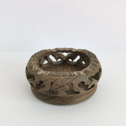 Wenge Wood Round Base 7.5×2.5cm Hollow Carved Craft Stand Minor Defects