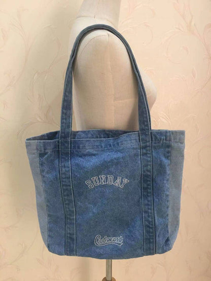 Shoulder Bag Big Denim Handbag Shopping Purse Tote Letter Print 34*36*8 CM Blue