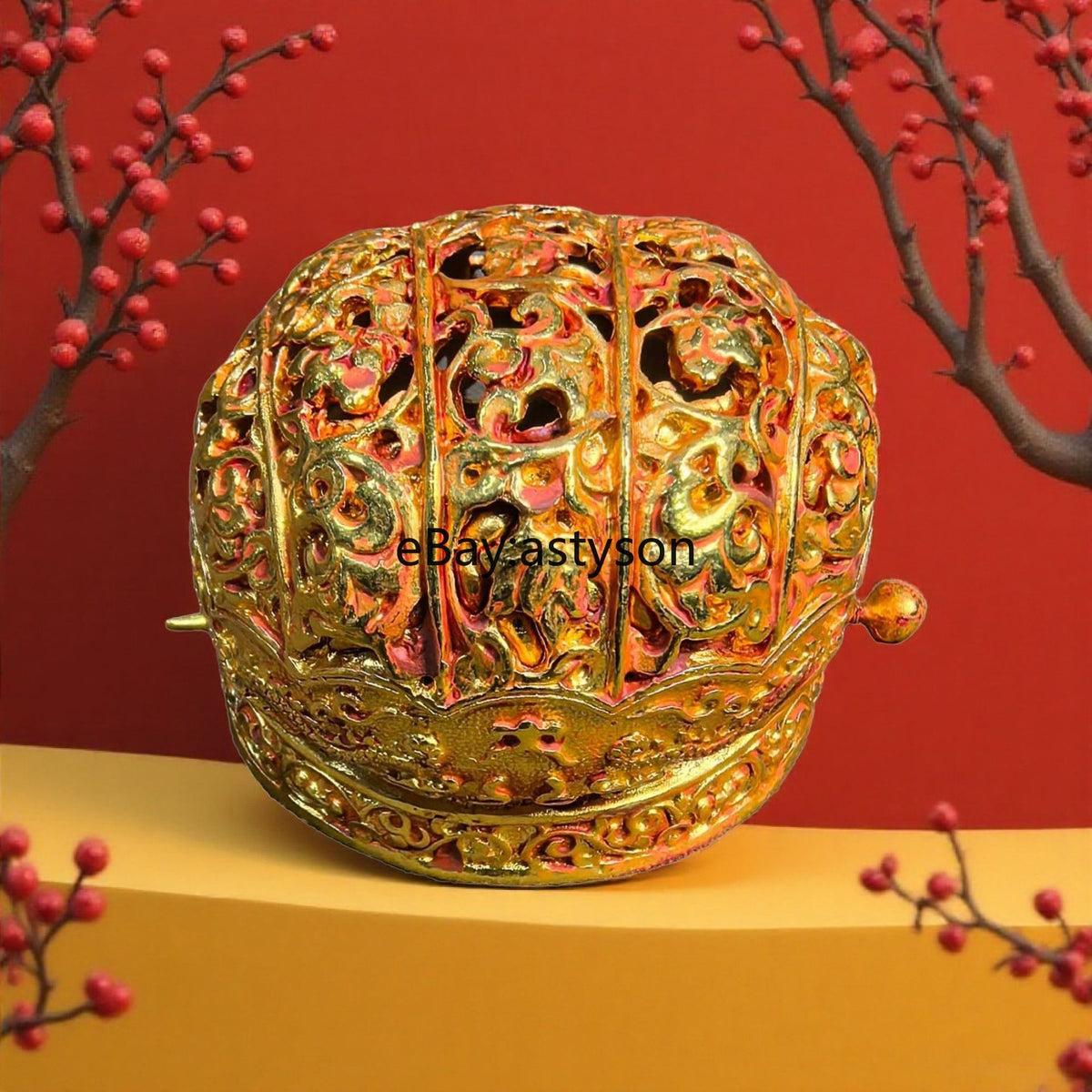 4"Chinese Ancient Dynasty Bronze Gilt Fengshui Wealth Cap Crown Statue
