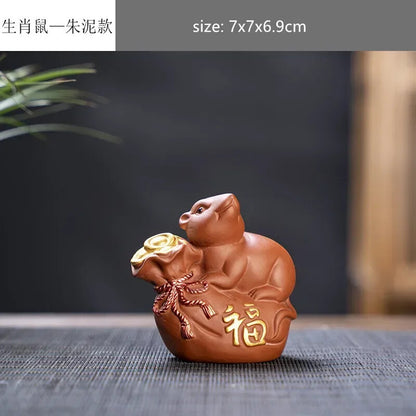 Creative Purple Sand 12 Zodiac Animal Decoration Tea Pet Lovely Desktop Ornament