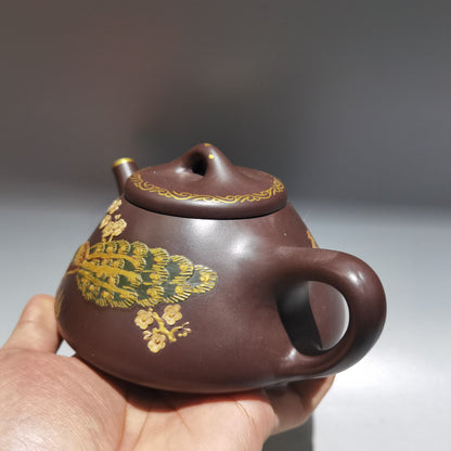 Chinese Yixing Zisha Clay Handmade Exquisite Teapot（描金石瓢壶 底款：周桂珍）