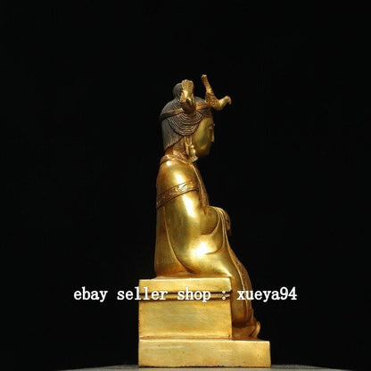 9.4'' Chinese Taoism Copper Gilt Queen Mother of The West Goddess Phoenix Statue