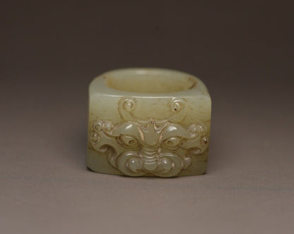 Chinese Hetian Jade Carved Nice Unique Sculpture Collector Thumb Ring Jewelry