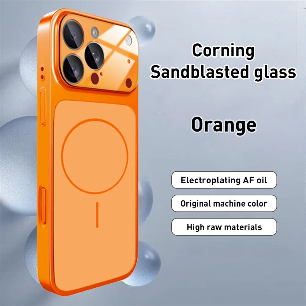 For iPhone 17 Pro Max/16/15 Matte Glass Phone Case Magnetic Hard Cover