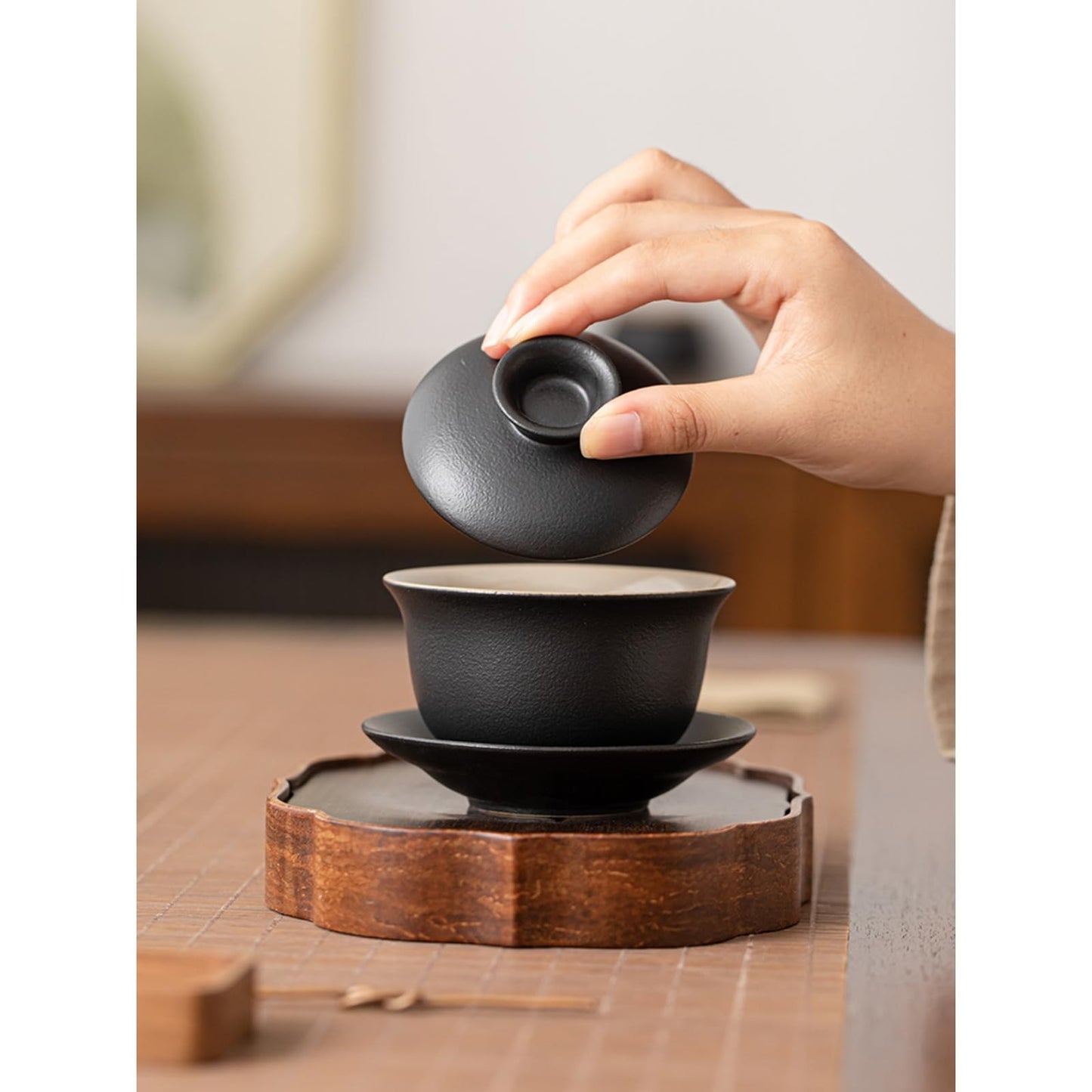 Ceramic Frosted Gaiwan Tea Cup 140ml 4.8oz Handmade Chinese Kung Fu Tea Set