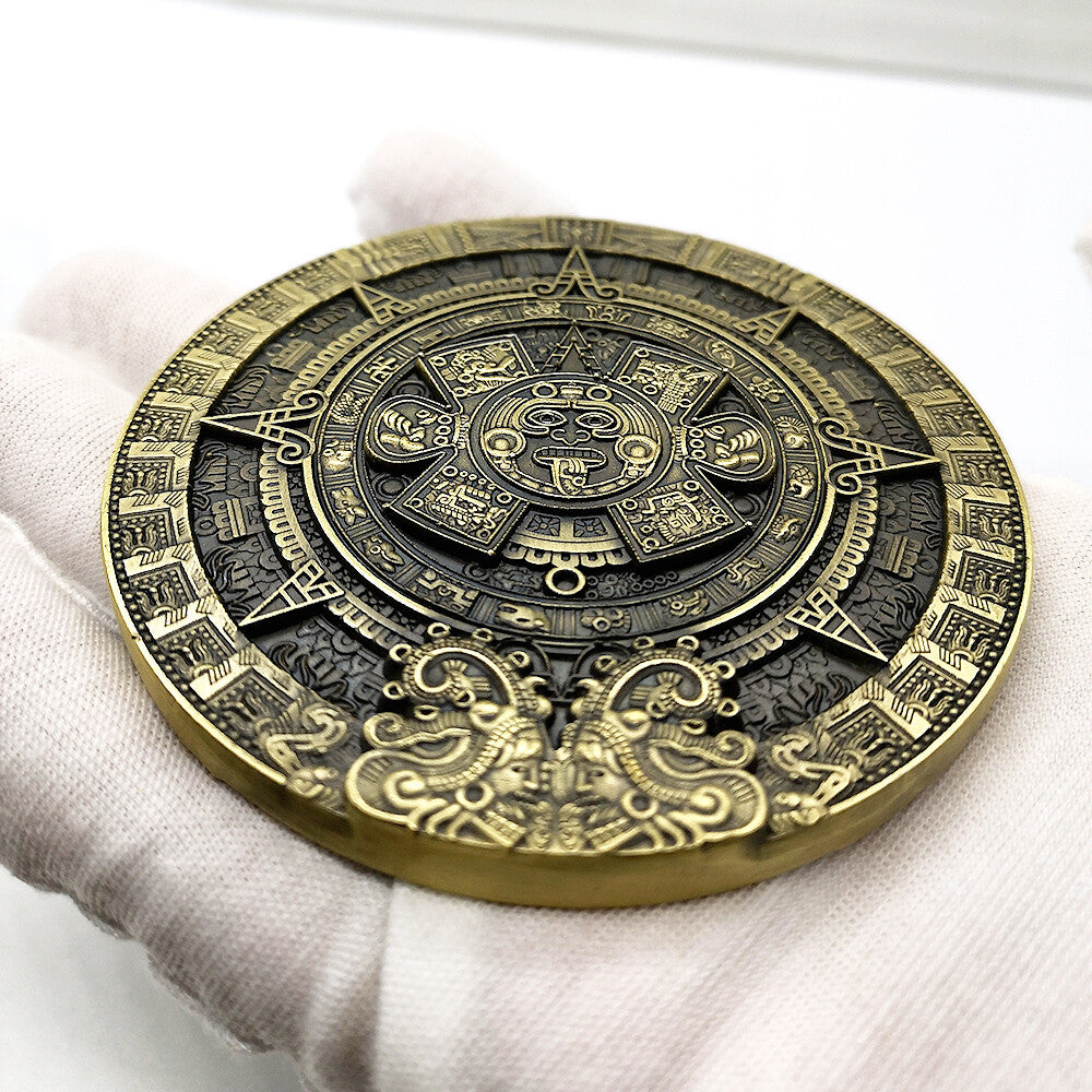 80mm Old Maya Bronze Commemorative Coins Mexico Prophecy Calendar Pyramid Aztec