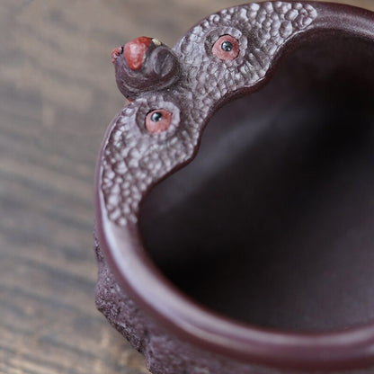 True Yixing Zisha Purple Clay Tea Cup Pitcher Handmade Fish Carved Fair Cup New