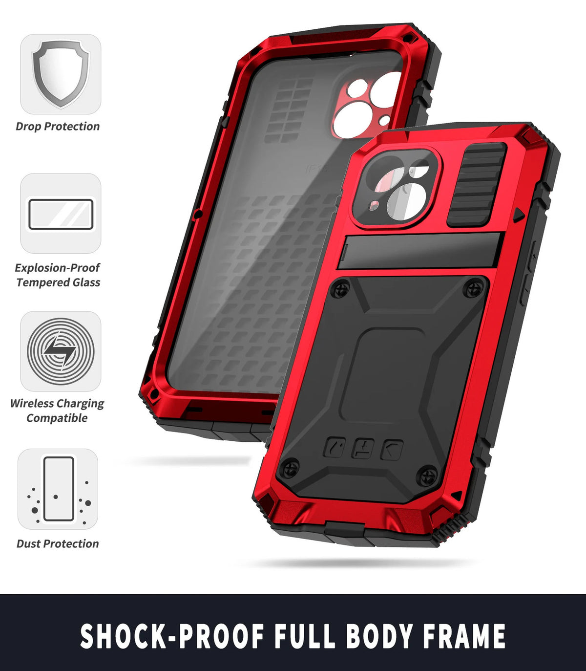 Full-Body Rugged Armor Aluminum Alloy Phone Case for iPhone 17 Pro Max/16/15