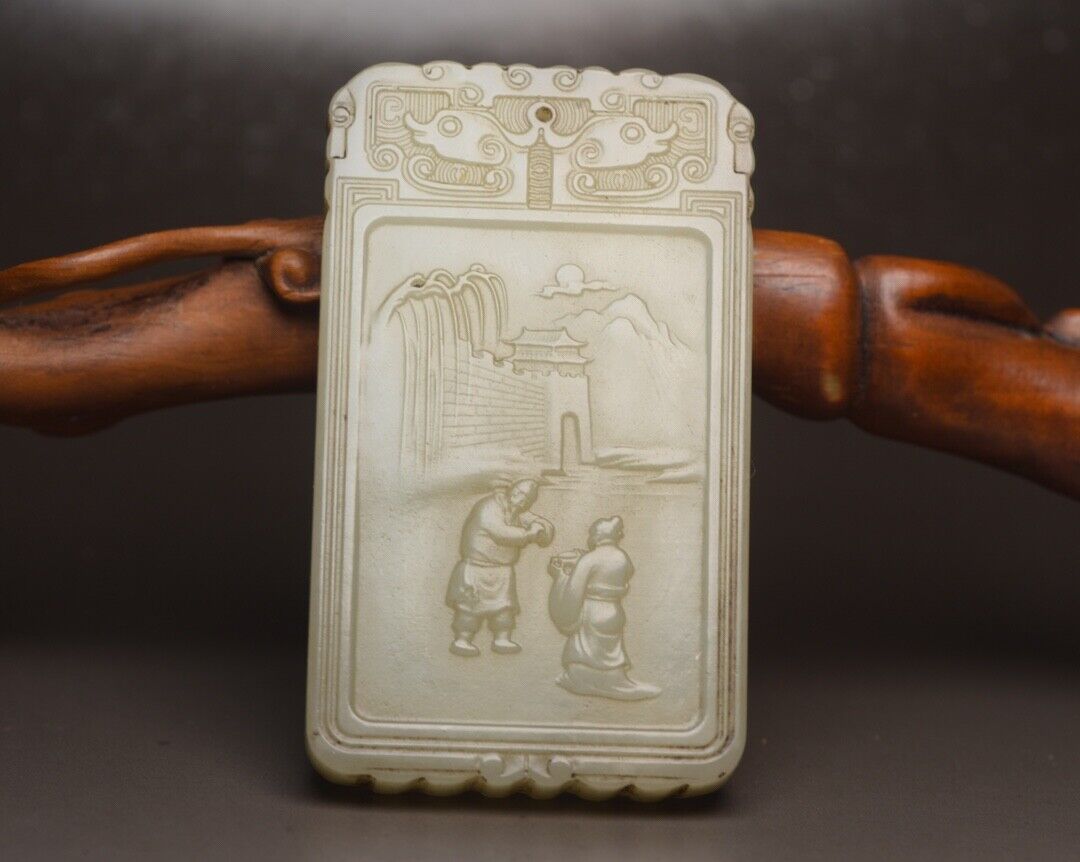 China Beautiful Natural Hetian Jade Carved Figure Story Figurine Pendant Jewelry