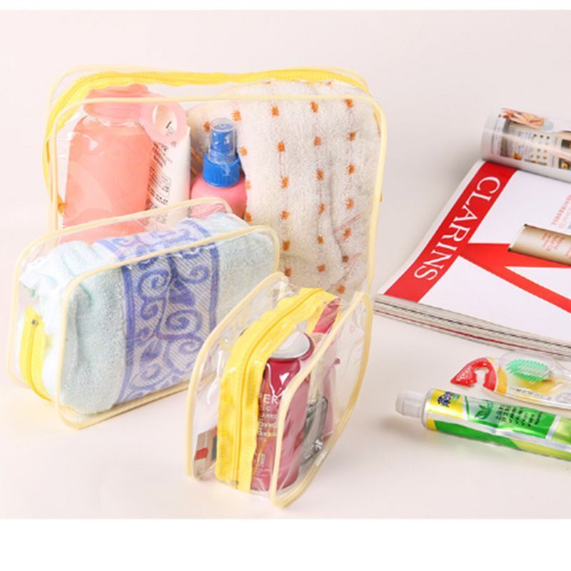 Traveling PVC Cosmetic Bag Transparent Clear Makeup Organizer Tote Handbag S/M/L - Thumbnail 4