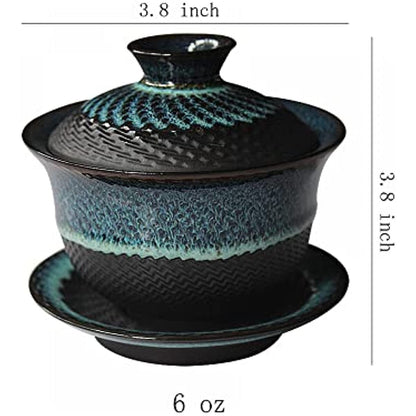 Kiln Glazed Ceramic Jianzhan Teacup Kung Fu Tea Cup and Saucer with Lid