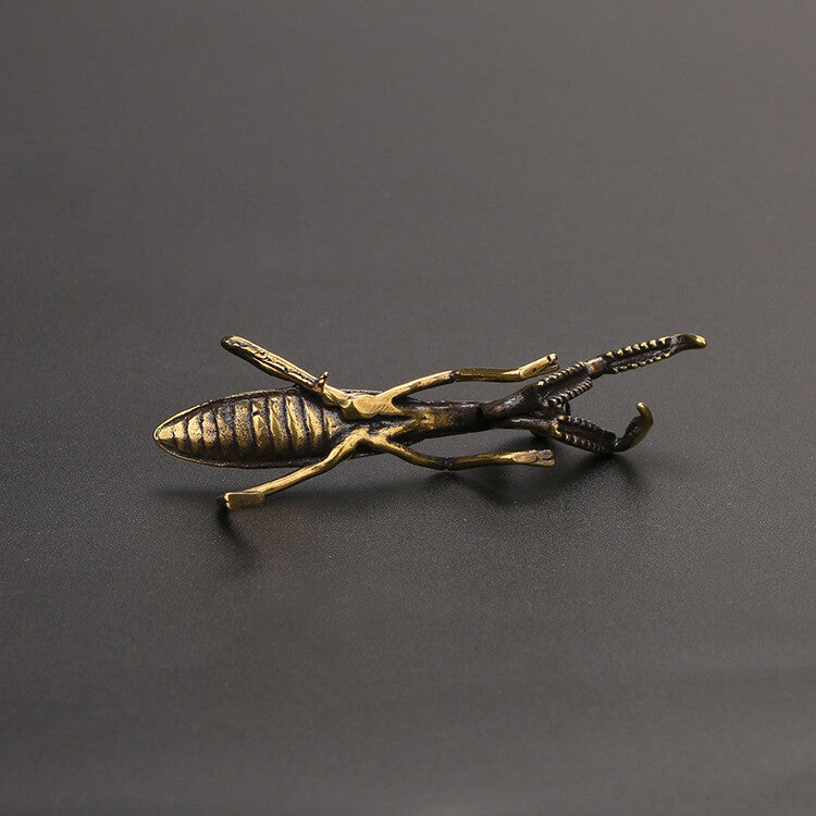 China brass Praying Mantis Small Ornaments Tea Ceremony statue collectable art