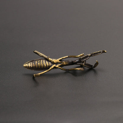 China brass Praying Mantis Small Ornaments Tea Ceremony statue collectable art