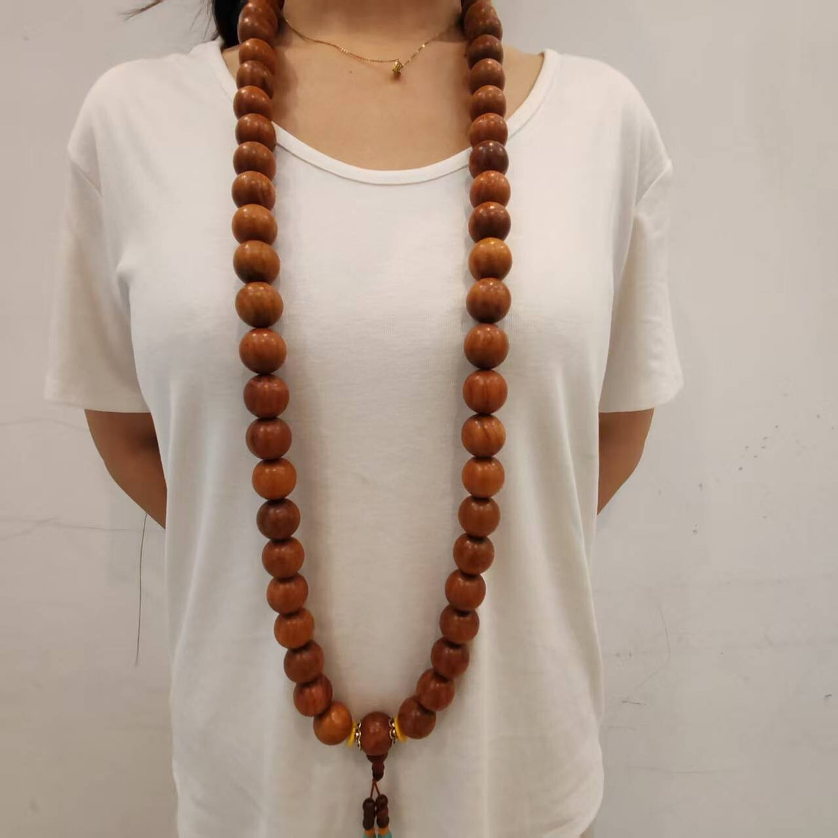 20mm*59 Natural Huanghauli Wood Prayer Beads Shaolin Monks Blessing Necklace