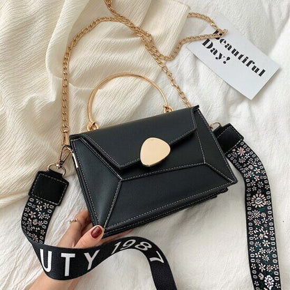 Contrast PU Leather Shoulder Messenger Bag Handle Strap Portable Bag