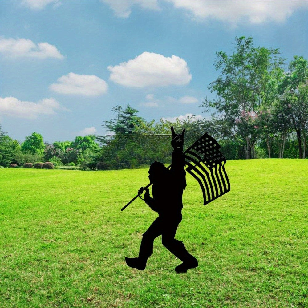 HelloYoung Bigfoot Metal Garden Stakes 1pc Patriotic Sasquatch Yard Art