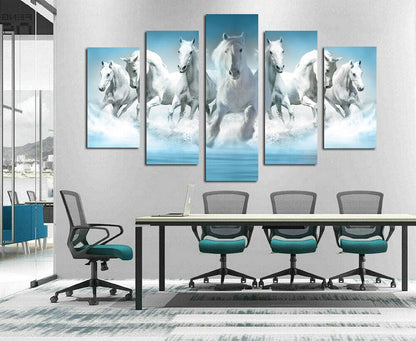 Galloping Horses Running Animal 5 Pieces Canvas Print Wall Art Picture Home Deco