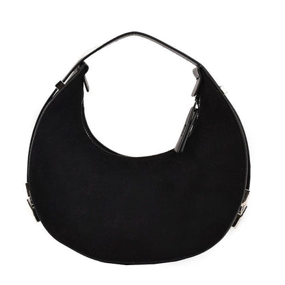 Brushed Fabric Handbag Half Moon Shoulder Bag Dumpling Shape Zipper Purse 1 Pc