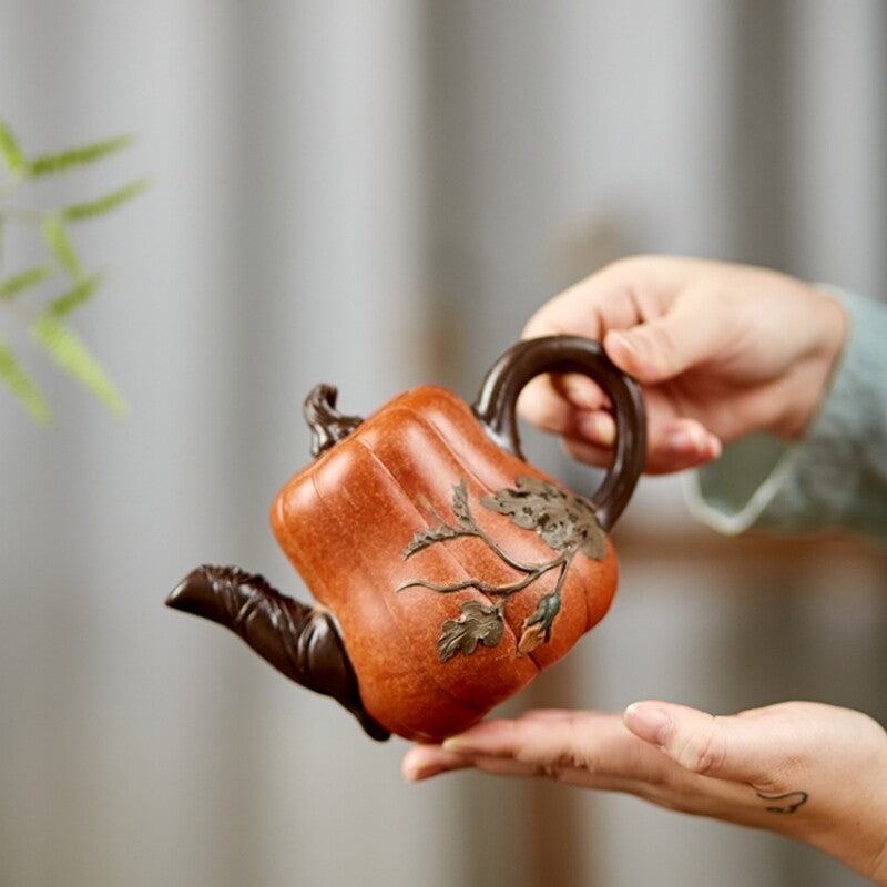460ml Handmade Tea Pot Real Yixing Zisha Duan Clay Pot Traditional Craft Pumpkin