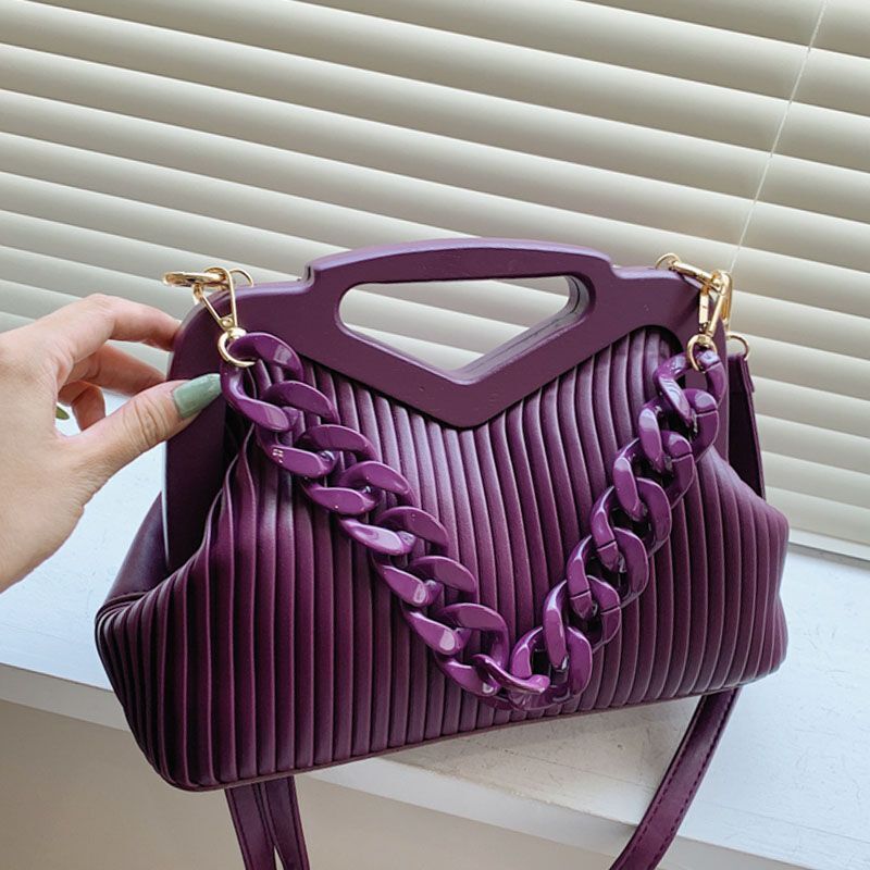 Leather Handbag Triangle Handle Pouch Crossbody Tote Bag Thick Chain Satchel 1PC