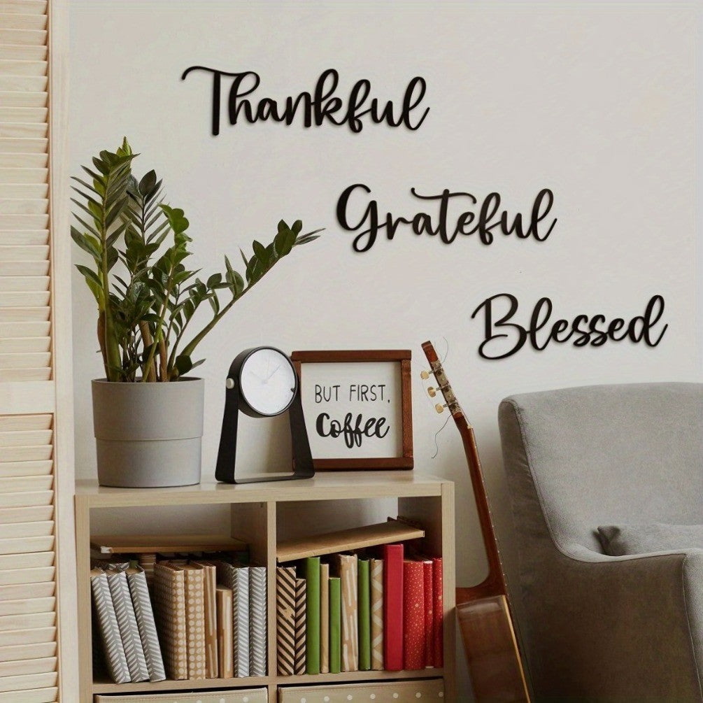 Aesthetic 'Appreciate Life' Decor CIFbuy 3PCS Black Gratitude Metal Wall Art
