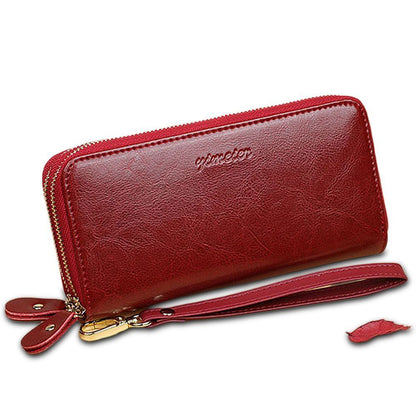Cowhide Wallet Long Double Zipper Large Clutch Coin Purse Card Holder Phone Bag