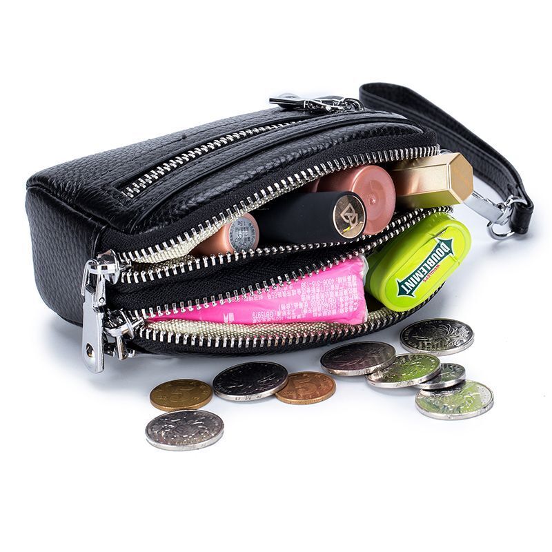 Genuine Leather Mini Wallet Double Zipper Coin Purse Cute Small Clutch Bag 1 PC