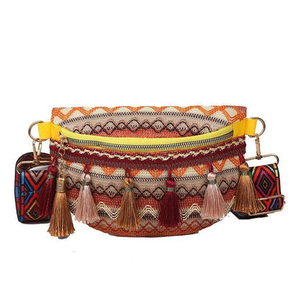 Saddle Bag Retro Tassel Small Bag Fashion Wide Shoulder Strap Chest Bags Large