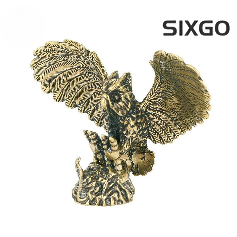 Solid Brass Owl Figurine Miniature Tea Pet Arts Crafts Desktop Small Ornament