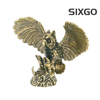 Solid Brass Owl Figurine Miniature Tea Pet Arts Crafts Desktop Small Ornament