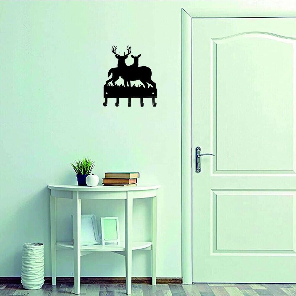 Deer Key Rack Hanger Wall Mounted Hook Up Wall Stickers Metal Pendant Wall Art