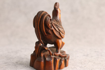 Rare Collection Chinese Boxwood Wood Carving cock Statue Wooden table decor