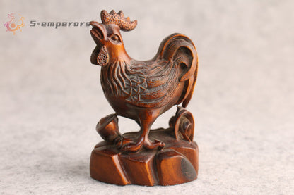 Rare Collection Chinese Boxwood Wood Carving cock Statue Wooden table decor