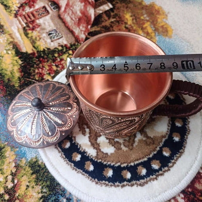 Chinese Handmade Copper Teacup 8.5cm Ethnic Mug with Lid