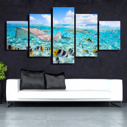 5 Pieces Underwater world Canvas Wall Art Poster and Print Living Room No Framed